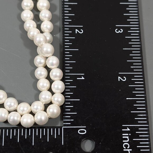 Vintage White Glass Faux Pearl Double Strand Bracelet Elegant Bridal 7" - Picture 9 of 9